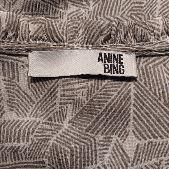 Anine Bing Semi-Sheer Chiffon Blouse Ruffled High Neck Tie - Good Cond - Med - Picture 7 of 10